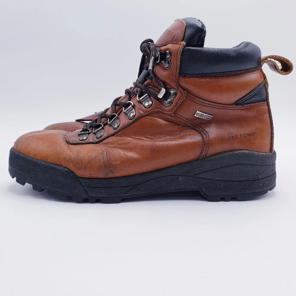 Vintage 90s Brown Brown Leather Waterproof Gore Tex Hiking Boots‎ Mens Size 9.5